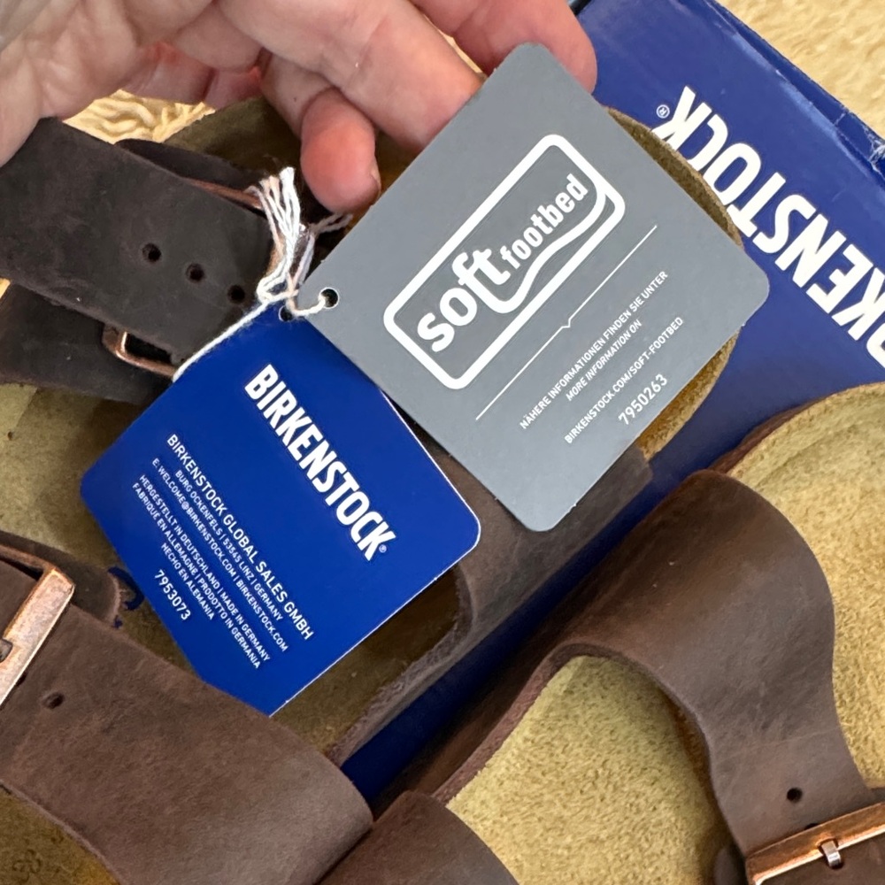 NEW Birkenstock ARIZONA Dk Brown Leather Sandal w/Adjustable Straps Softbed sz12 - Picture 12 of 16